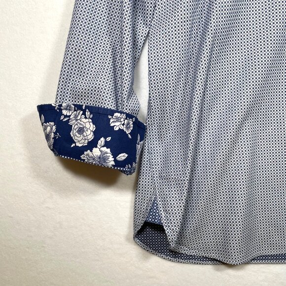 Ted Baker Endurance Navy White Printed Long Sleeve Button Up Shirt Size 16 32/33 - Picture 4 of 10